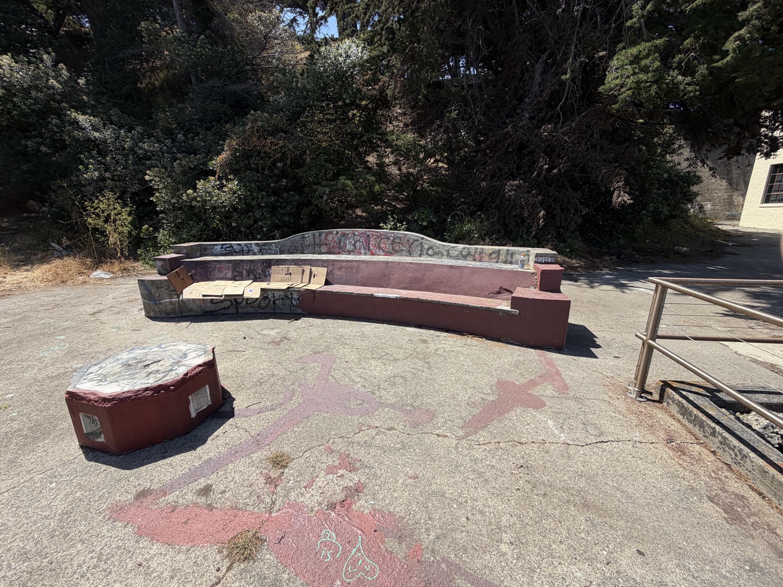 The bench in its current condition, with the octagonal centerpiece in front.